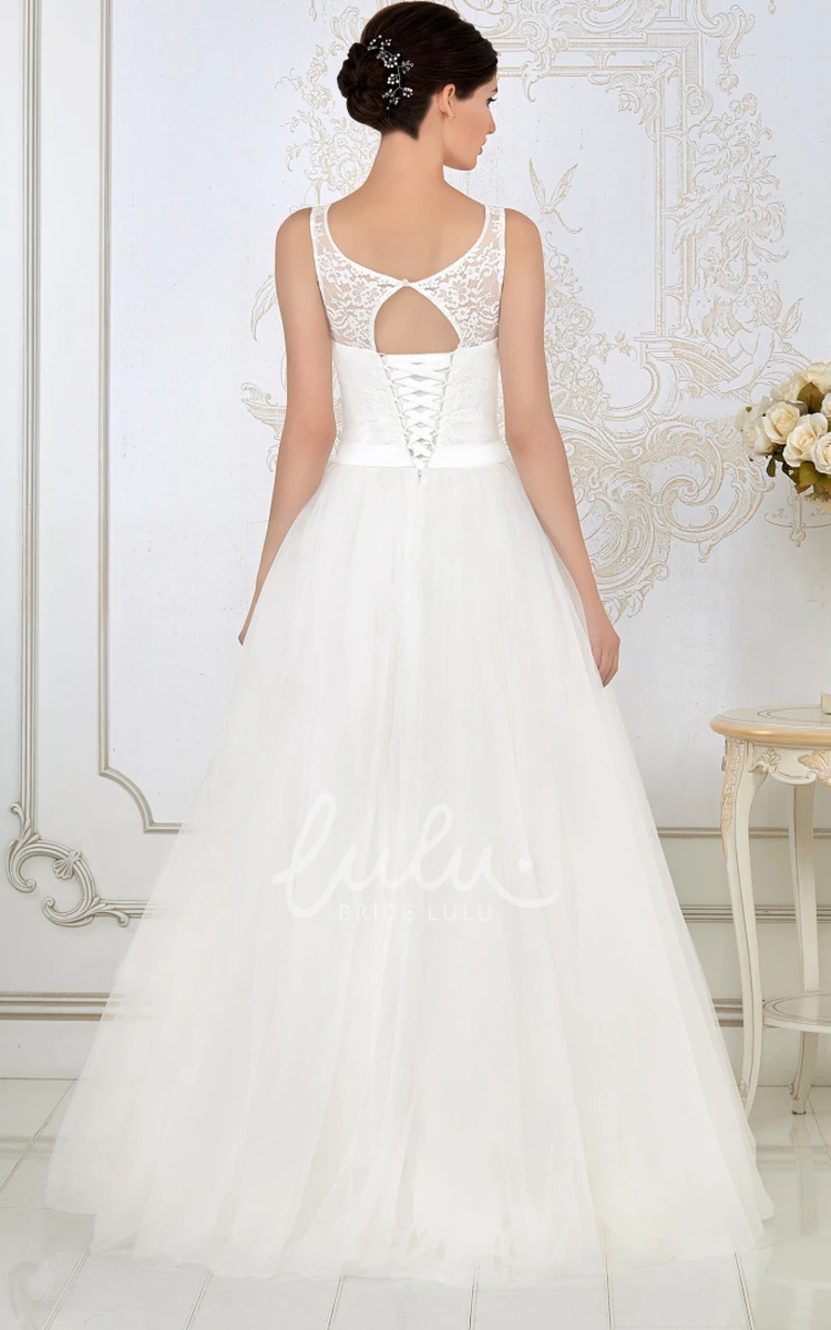 Romantic Sleeveless Appliqued Tulle Wedding Dress with A-Line Silhouette