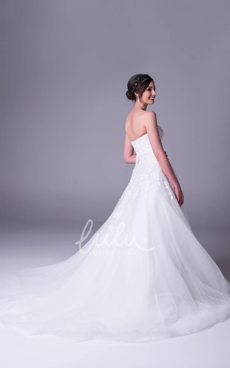 Strapless Tulle Wedding Dress with Appliqued A-Line Silhouette and Corset Back