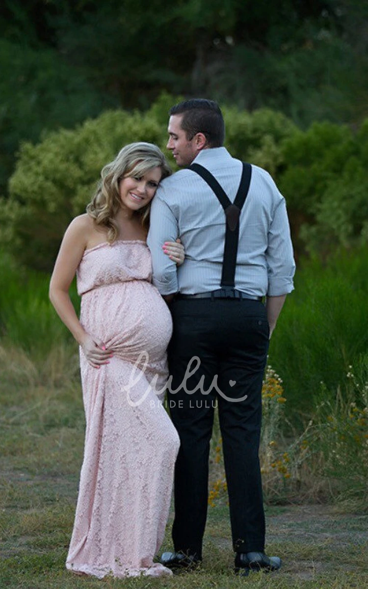 A-line Lace Strapless Sleeveless Maternity Bridesmaid Dress with Ruching