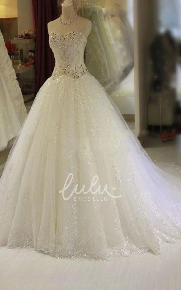 Sweetheart Crystal Wedding Dress Tulle Bling Train