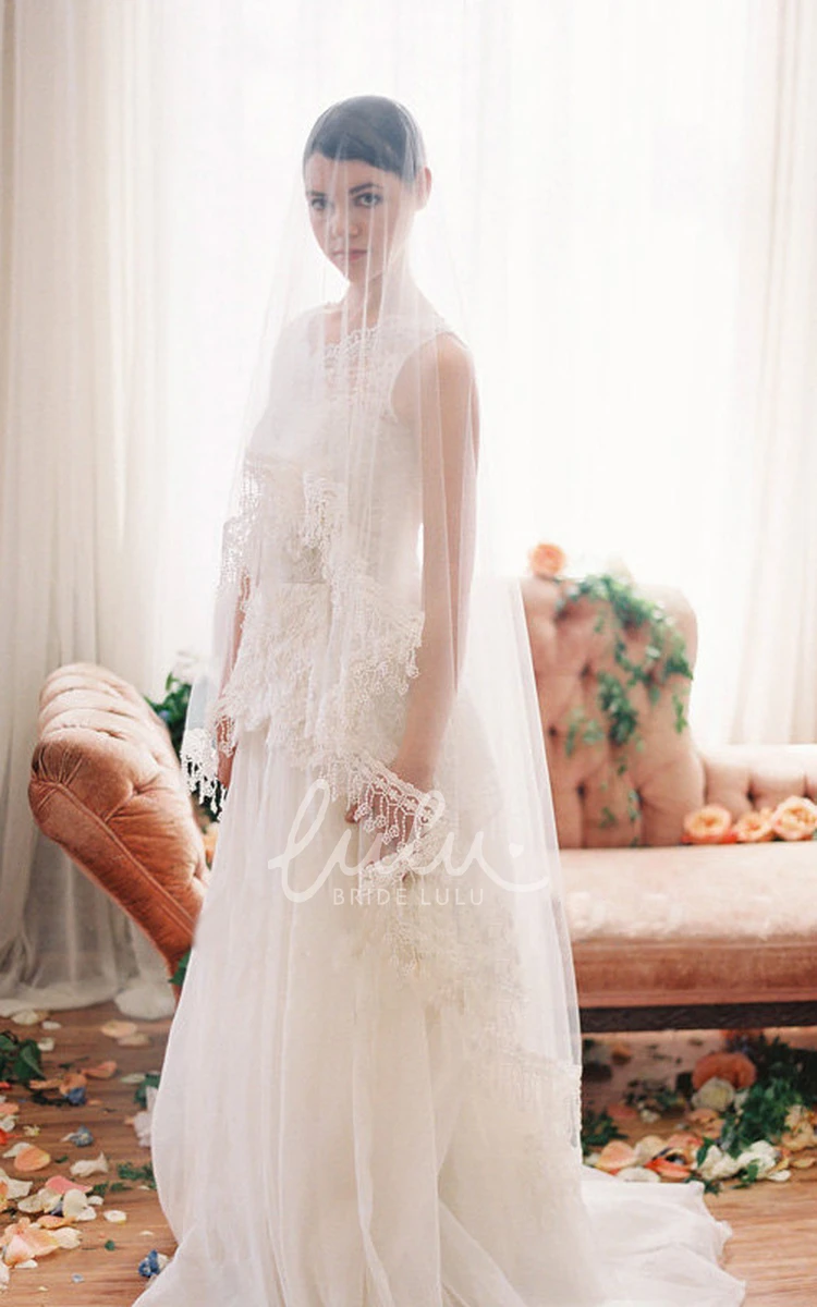 Soft Tulle Bridal Veil with Lace Applique Bohemian Style