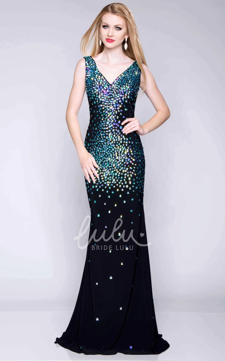 Sequined Sheath V-Neck Chiffon Prom Dress with Low-V Back Unique Prom Dress 2024