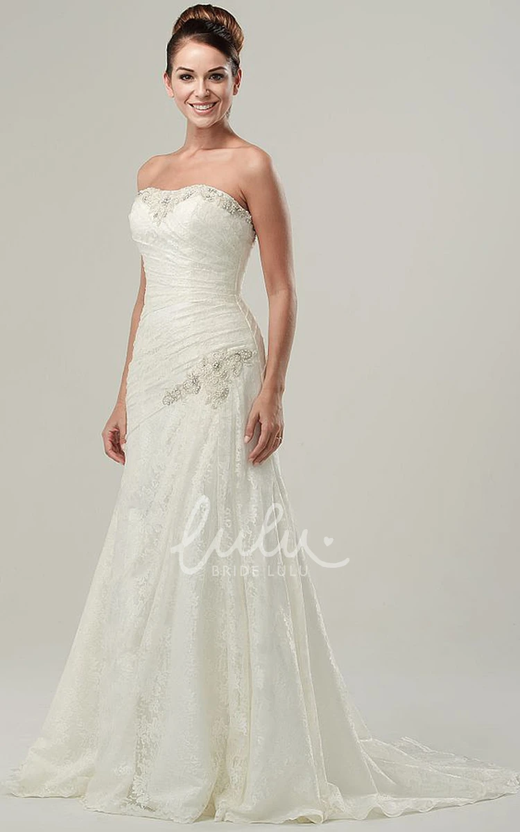 Beaded Lace A-Line Wedding Dress with Side Draping and Appliques
