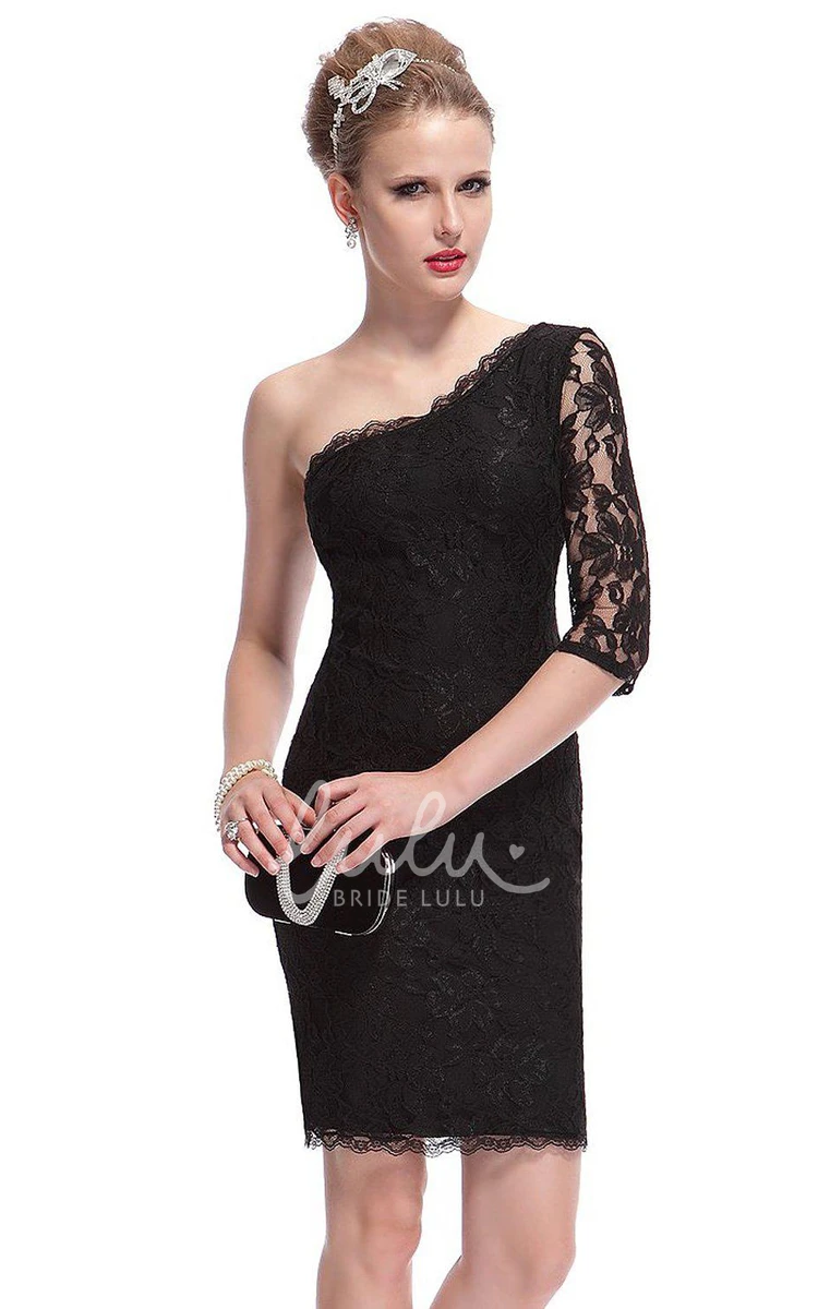 Lace Sheath Dress One-Shoulder Half Sleeve Elegant