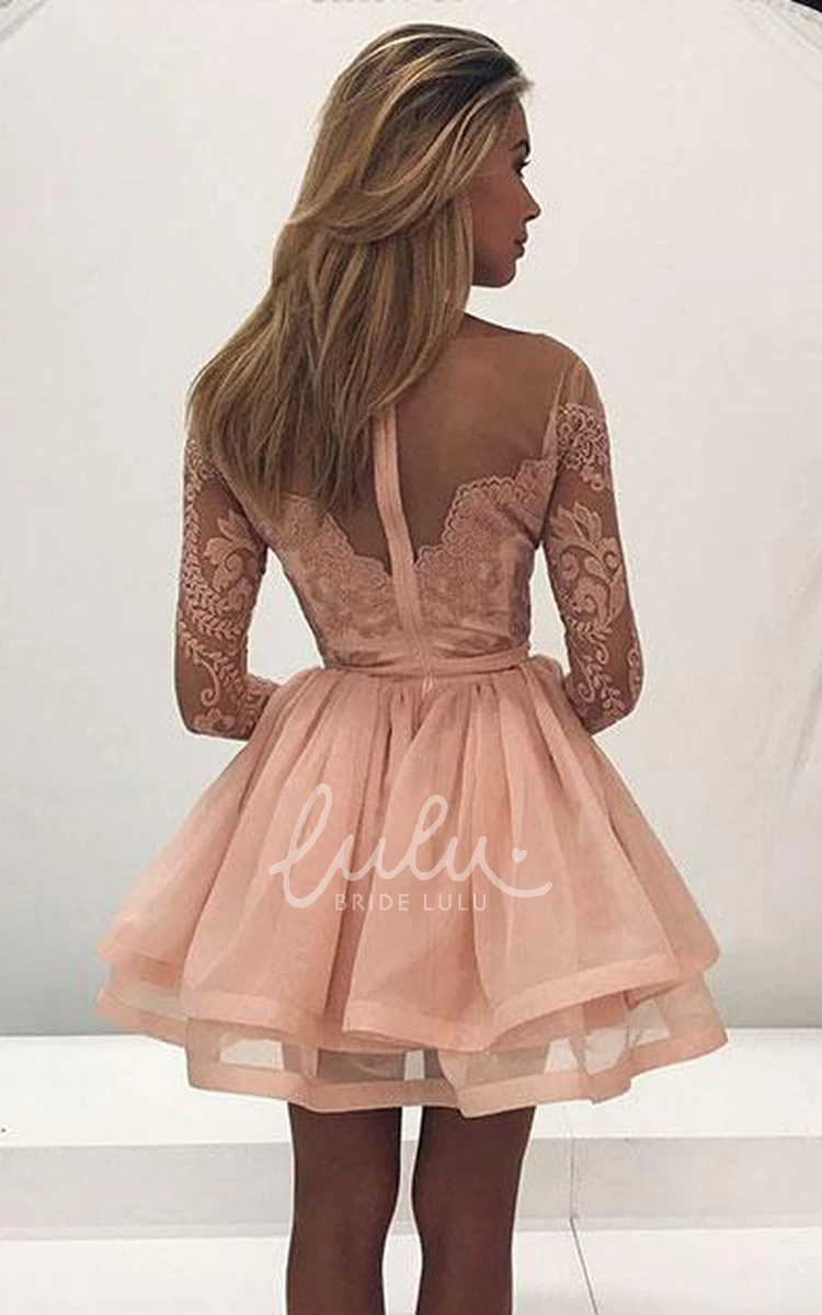 A-Line Lace Tulle Long Sleeve Homecoming Dress with Tiers Simple & Elegant