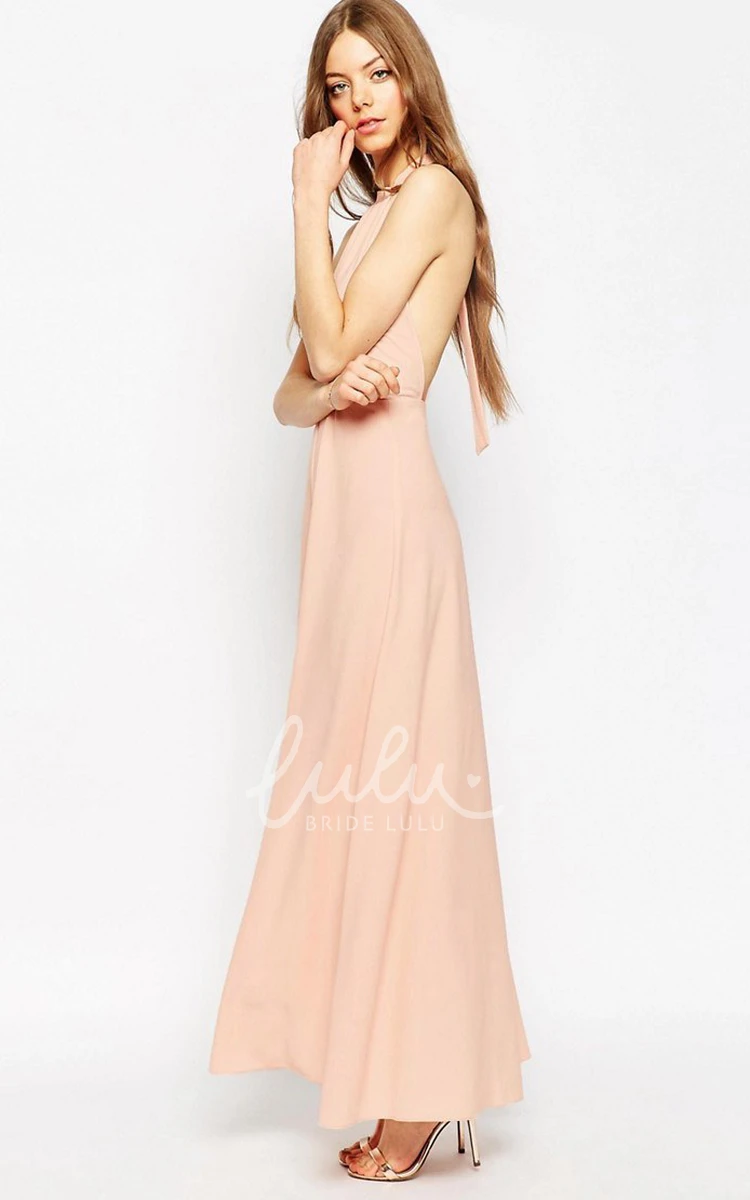 High Neck Chiffon Bridesmaid Dress with Straps Ankle-Length