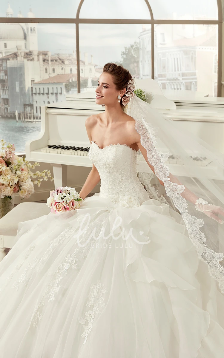 Floral A-Line Wedding Dress with Side Ruffles and Open Back