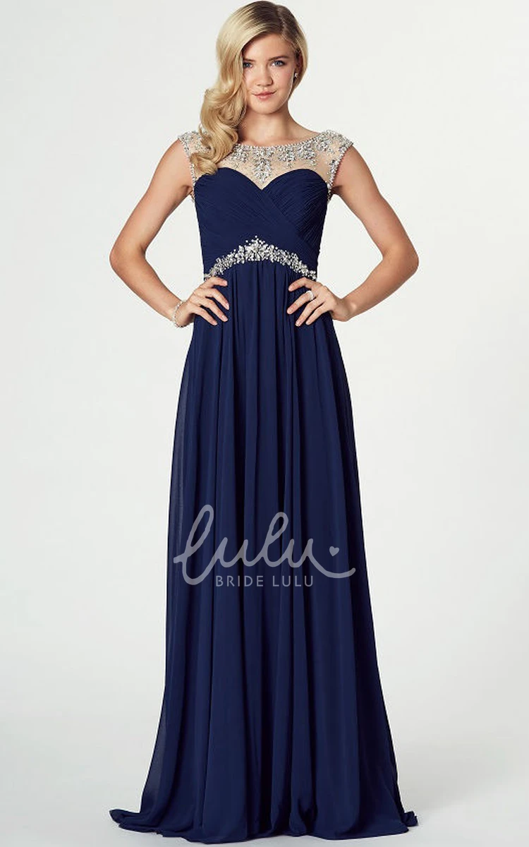 Beaded Sleeveless Chiffon Bateau Neck Prom Dress Classy Evening Dress