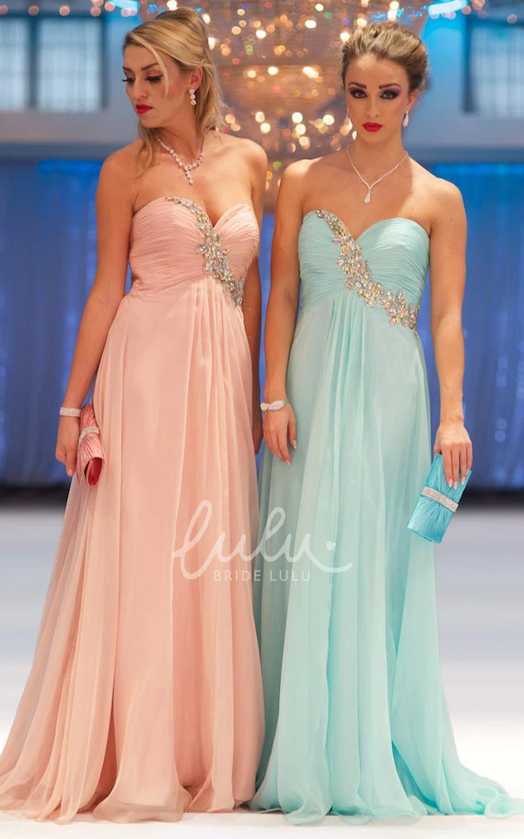 A-Line Empire Sweetheart Ruched Chiffon Prom Dress With Beading And Pleats Elegant Prom Dress