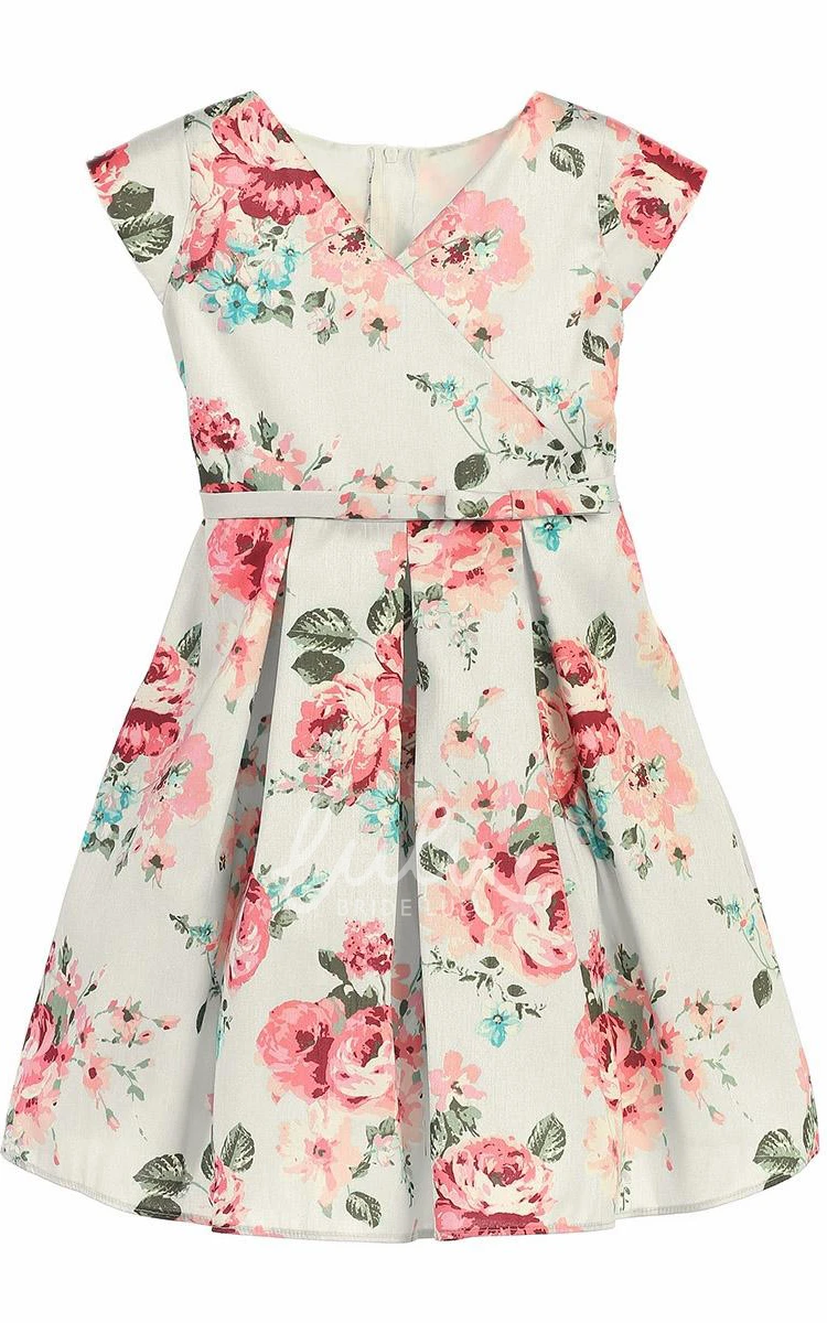 Short Lace Floral Flower Girl Dress Pleated Sash Unique