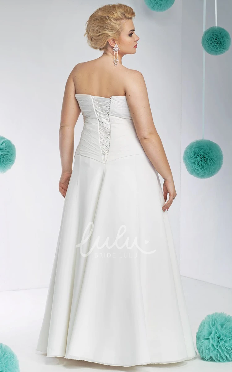 Chiffon Plus Size Wedding Dress with Beading A-Line Sweetheart Sleeveless Criss-Cross Floor-Length