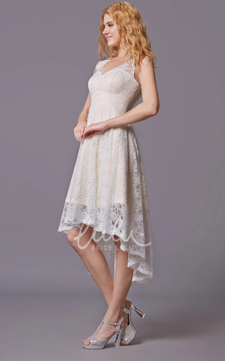 Sleeveless Lace High Low Bridesmaid Dress with Asymmetrical Cut Delicate and Elegant