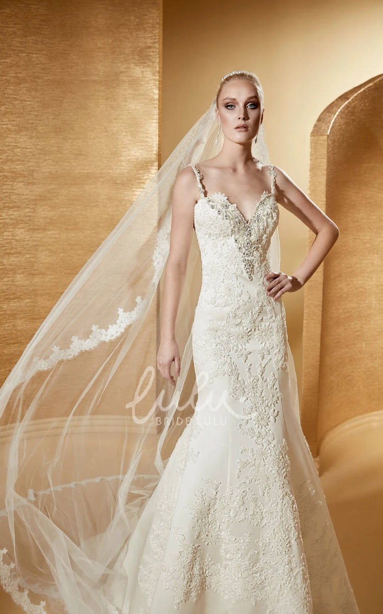 Beaded Lace Sheath Wedding Dress with Spaghetti Straps