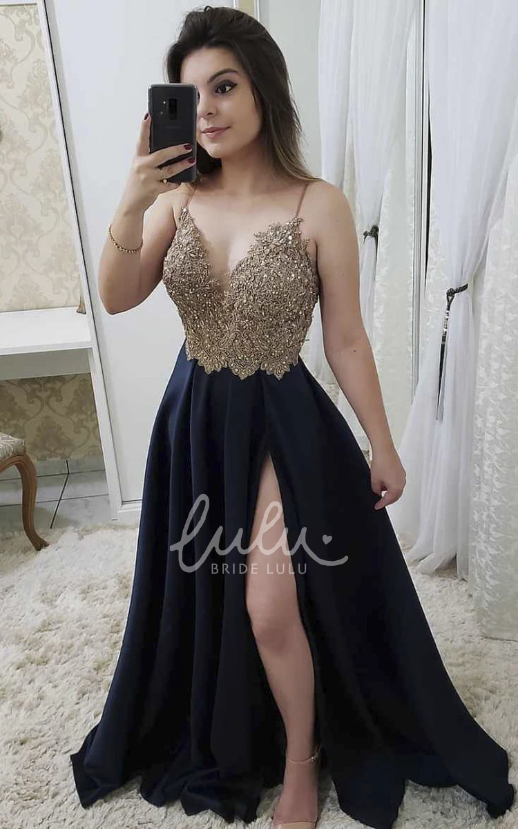 Sexy Sleeveless V-neck Bridesmaid Dress with Split Front and Appliques