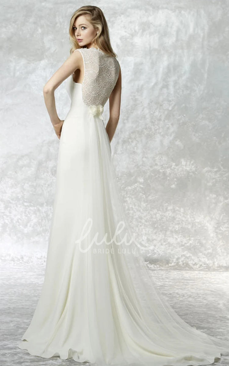 Illusion High Neck Jersey Lace Maxi Wedding Dress with Sweep Train