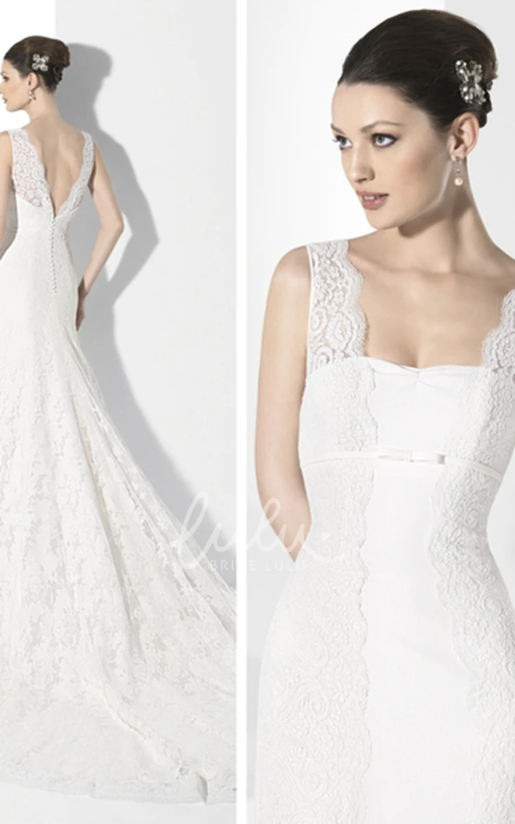 Sleeveless Appliqued Lace Wedding Dress Sheath Flowy