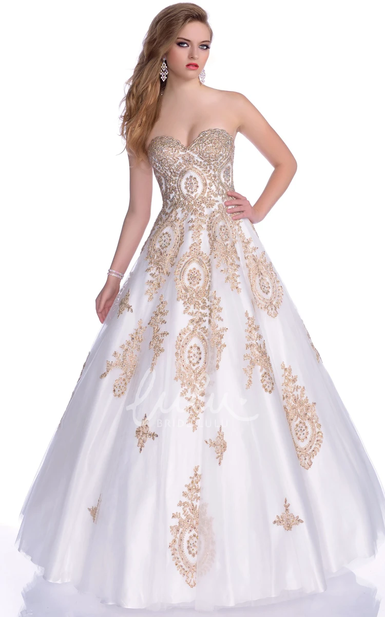 Ball Gown with Beaded Appliques and Strapless Sweetheart Neckline Beautiful Formal Dress
