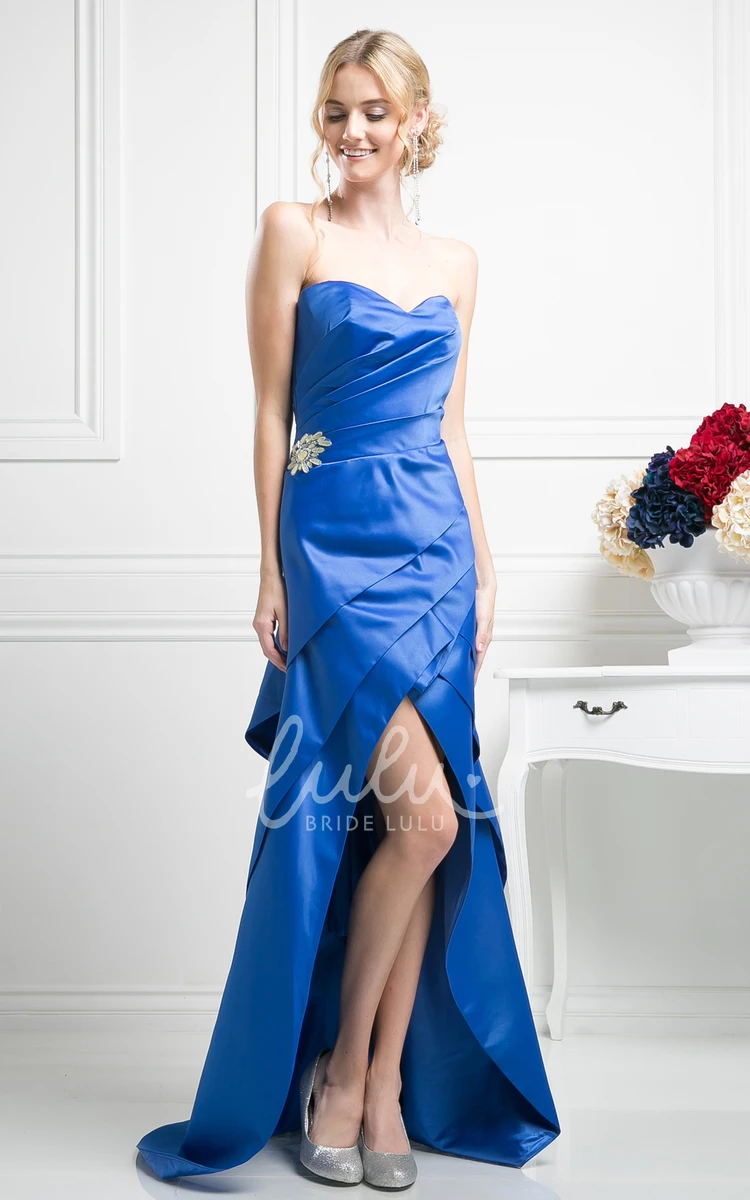 Sweetheart Satin Sheath Formal Dress with Front Split and Tiers