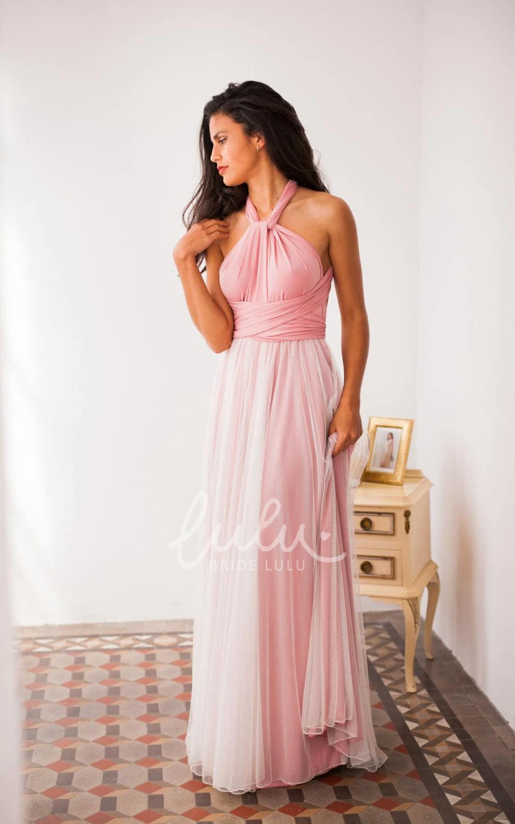 Floor-length Halter Bridesmaid Dress with Sash and Pleats