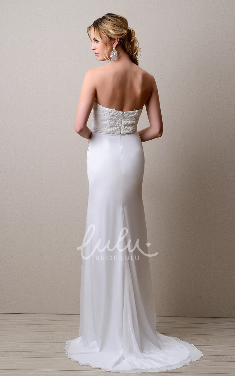 Lace Bodice Sheath Chiffon Wedding Dress with Sweetheart Neckline