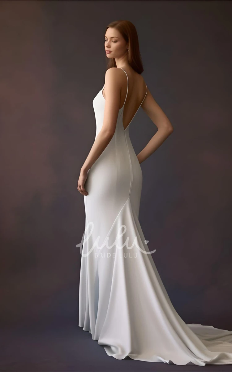 Ethereal Mermaid Satin Wedding Dress Train Vintage Simple Country Garden Floor-length Sleeveless