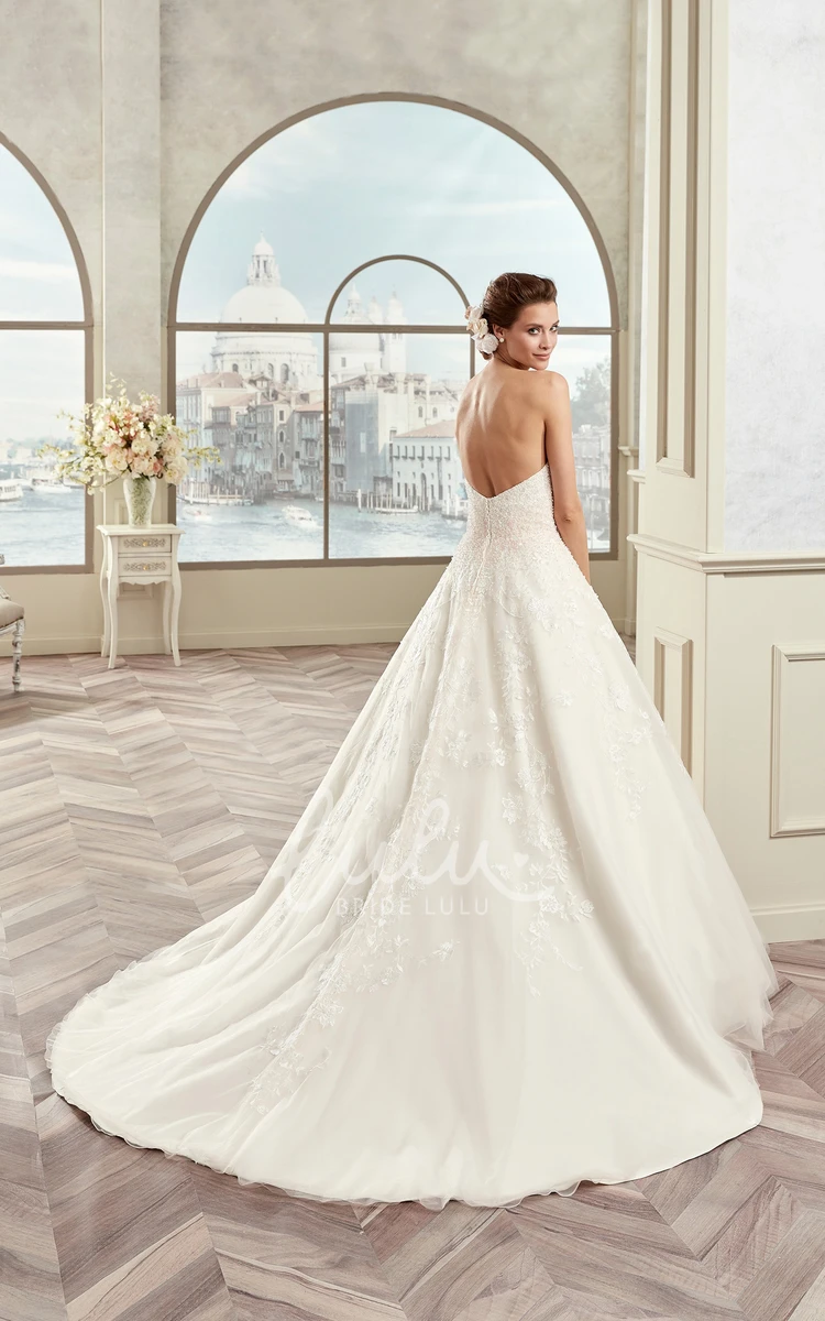 Beaded A-Line Wedding Dress with Sweetheart Neckline and Floral Appliques