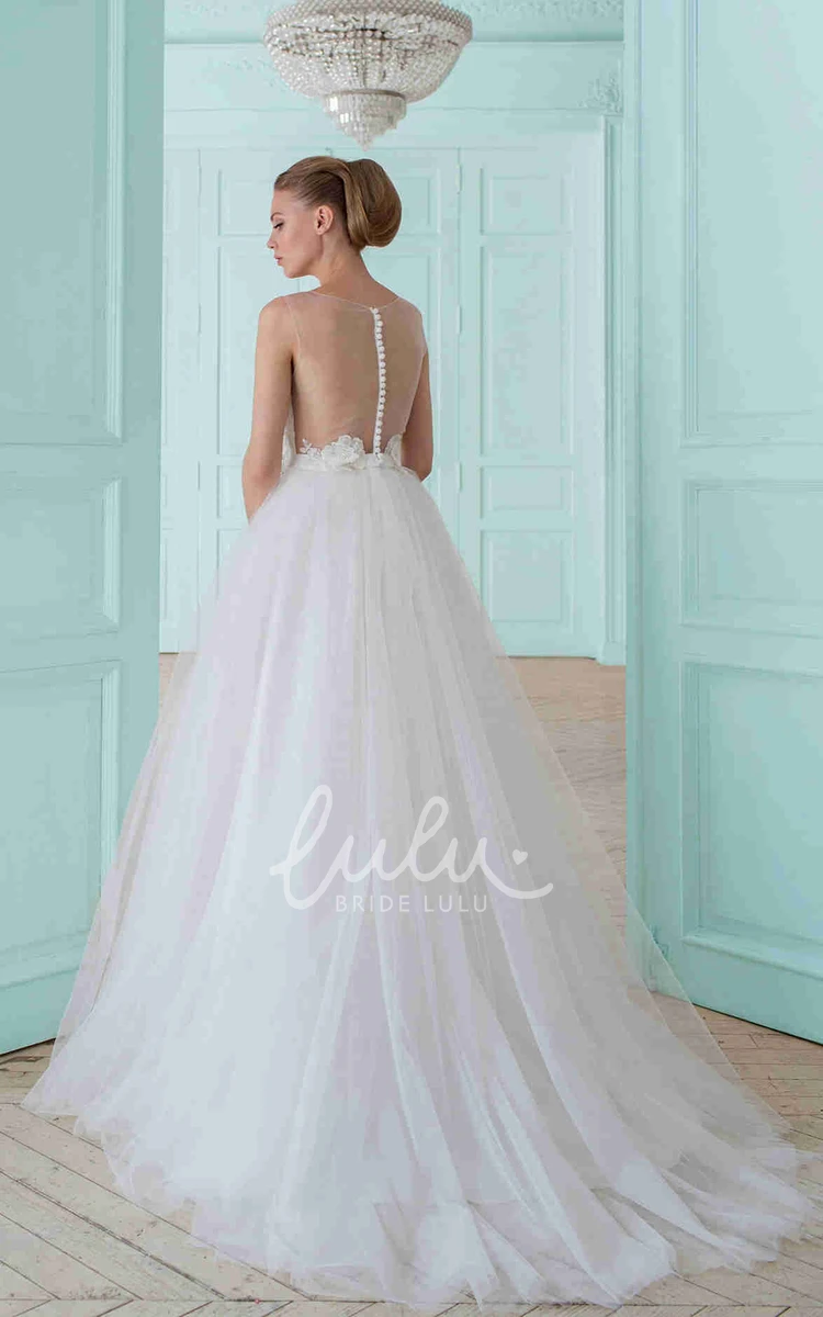 Floral A-Line Sleeveless Tulle Wedding Dress with Appliques Long Bridal Gown