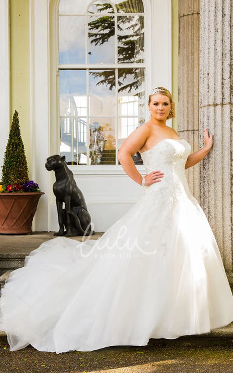 Crystal Embellished Plus Size Wedding Dress with Strapless Lace-Up Bodice