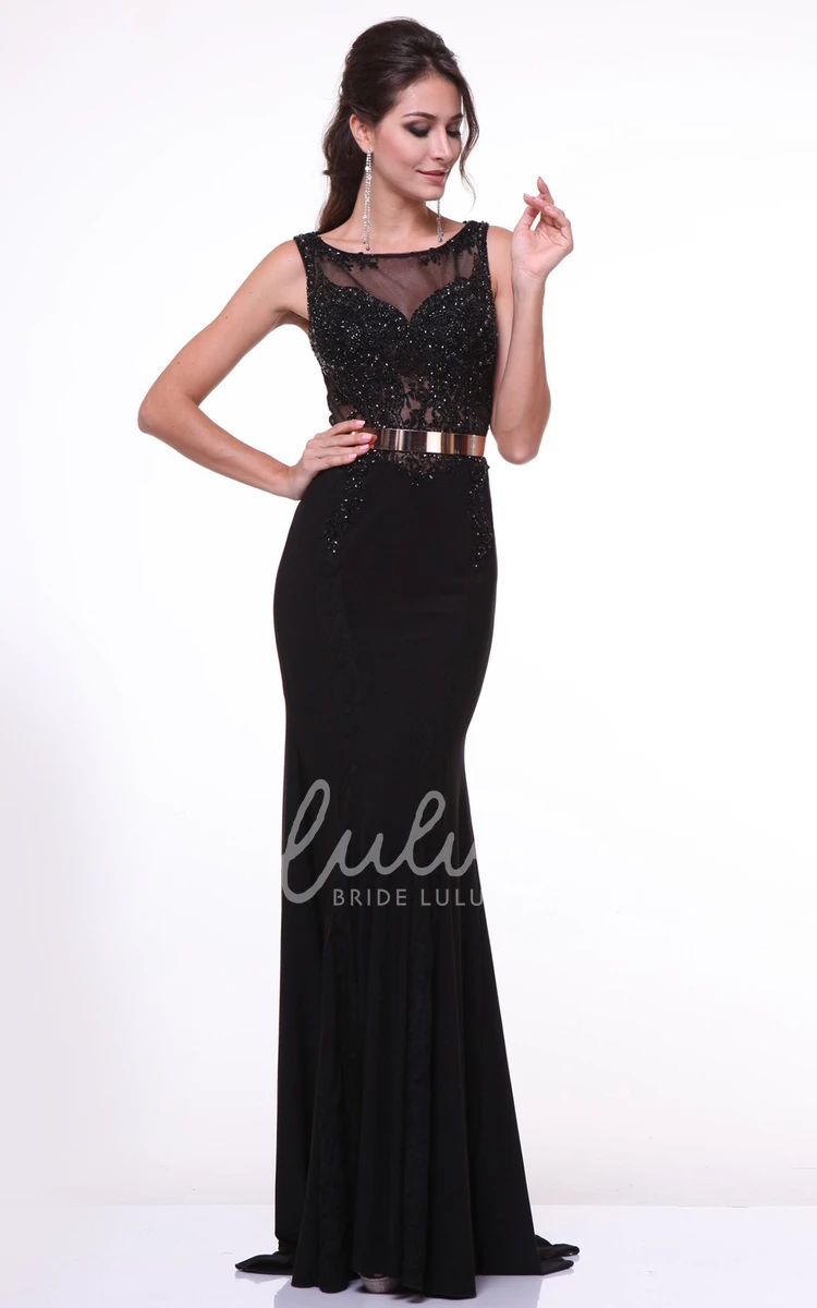 Sleeveless Jersey Sheath Dress with Illusion Bateau Neckline Prom Dress