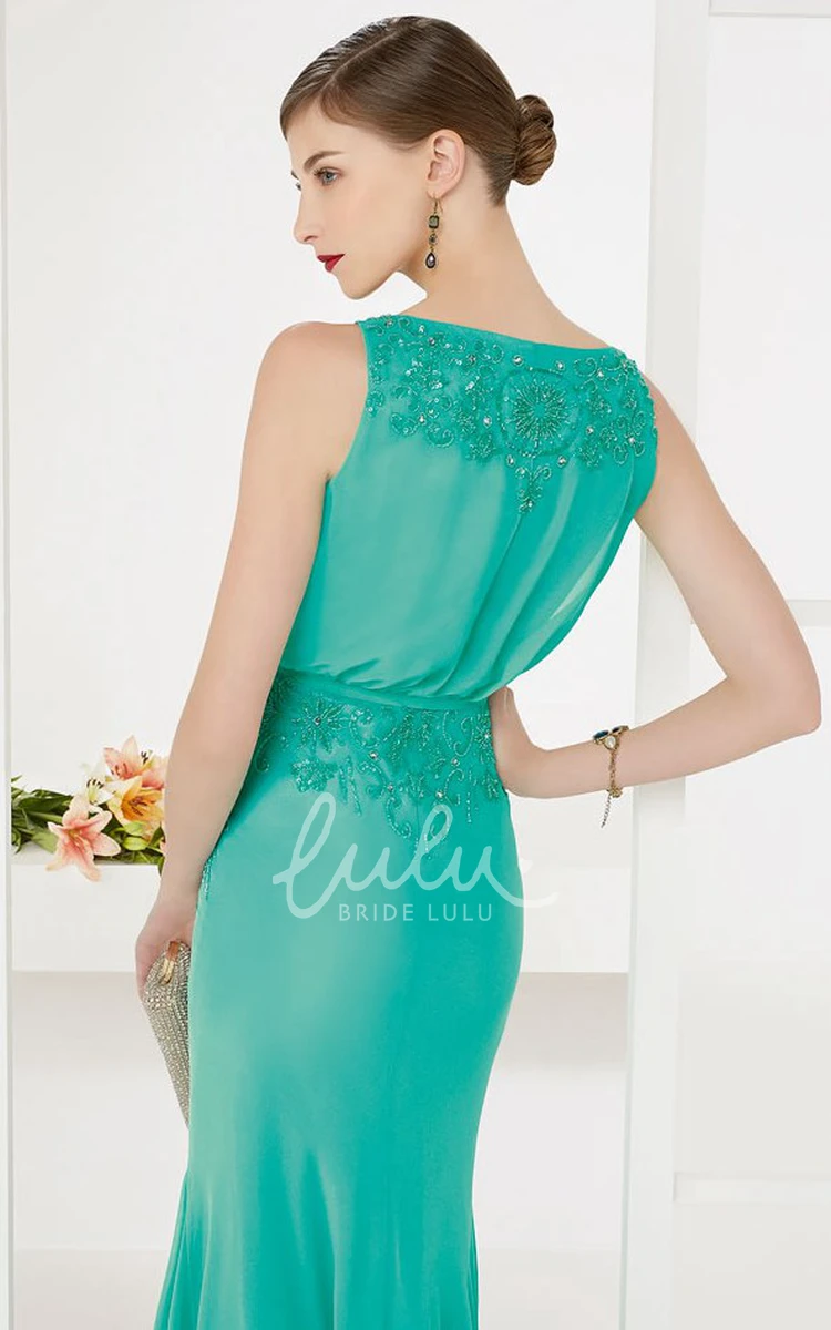 Crystal Embroidered Sleeveless Chiffon Prom Dress with Sash Long Elegant 2024
