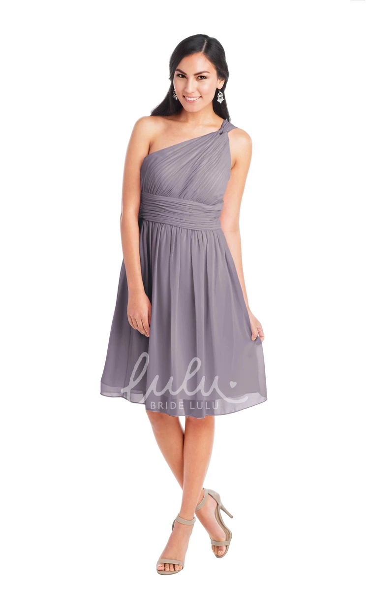 Knee-Length One-Shoulder Ruched Chiffon Convertible Bridesmaid Dress Sleeveless Muti-Color Straps