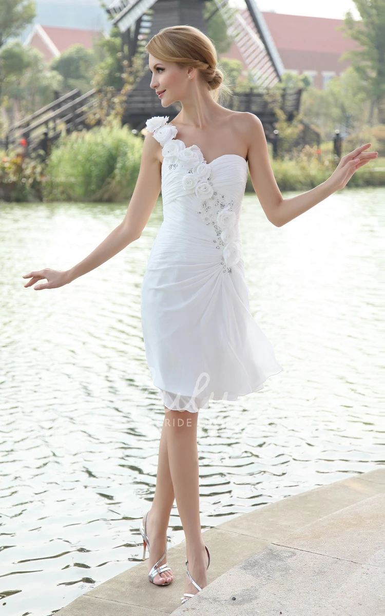 Floral Strap One-Shoulder Wedding Dress Chiffon Asymmetrical