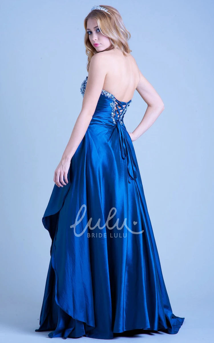 Beaded Satin Prom Dress A-Line & Strapless Floor-Length