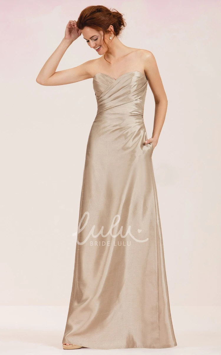 Floor-Length Sweetheart Bridesmaid Dress with Pockets and Keyhole Back