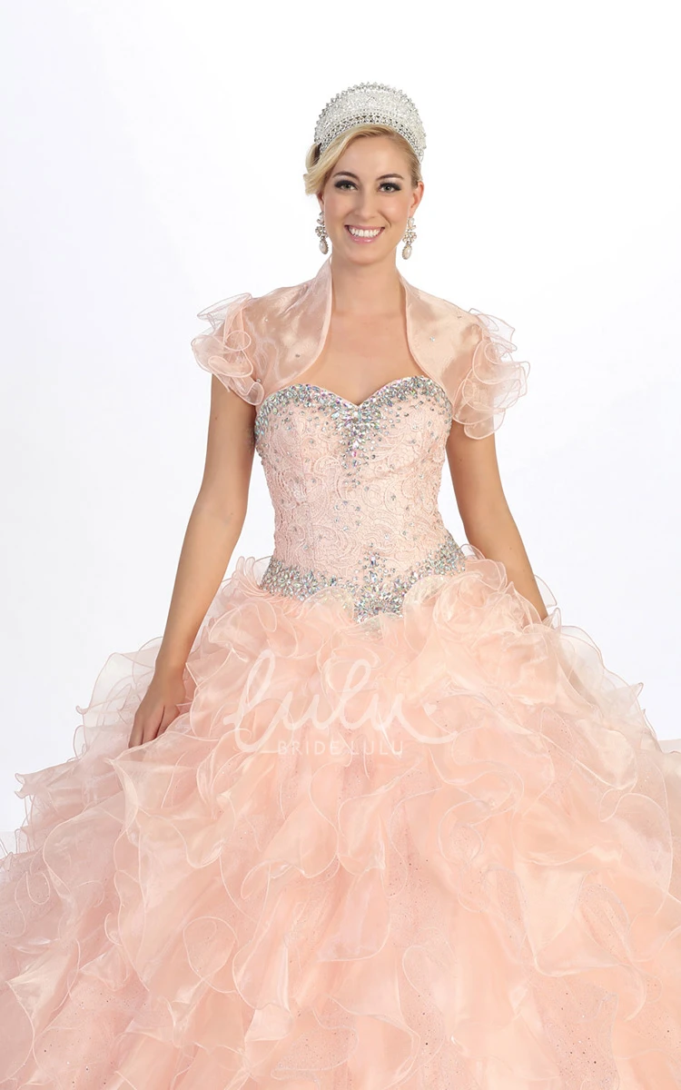 Beaded Ruffled Ball Gown Dress Sweetheart Organza Lace-Up