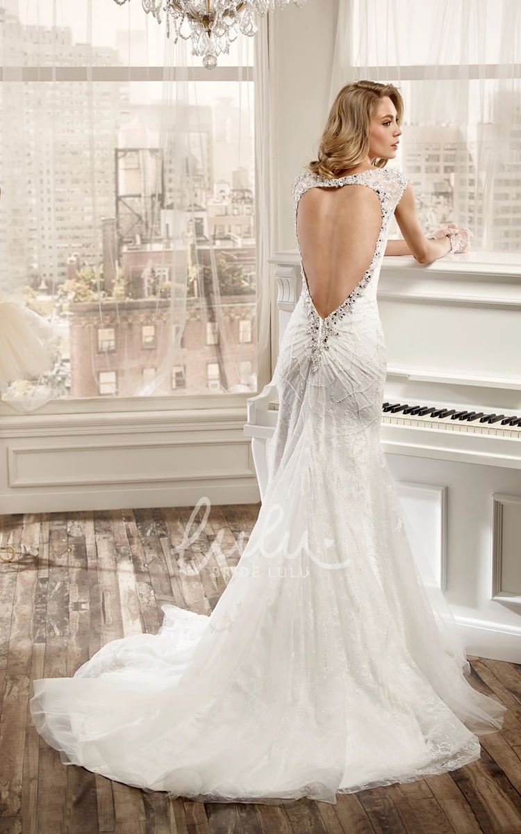 Beaded Sheath Wedding Dress with Open Back Stunning Bridal Gown