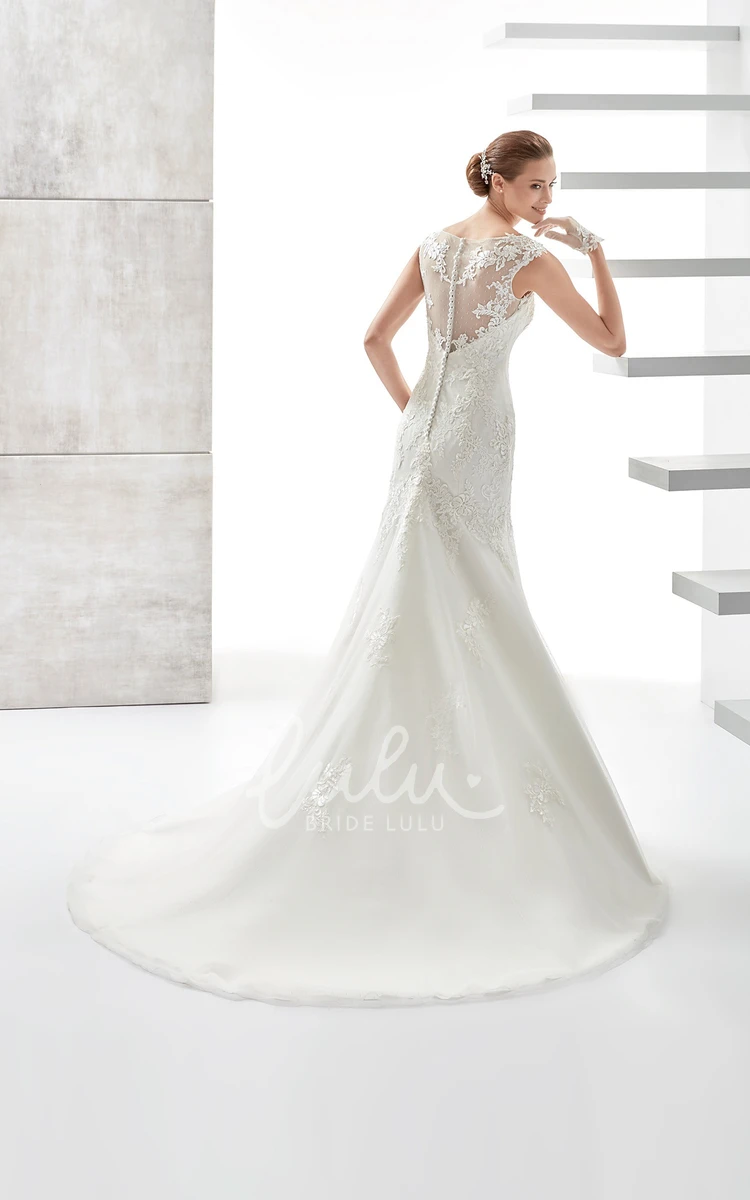 Illusive Mermaid Wedding Dress with Jewel-Neck and Appliques