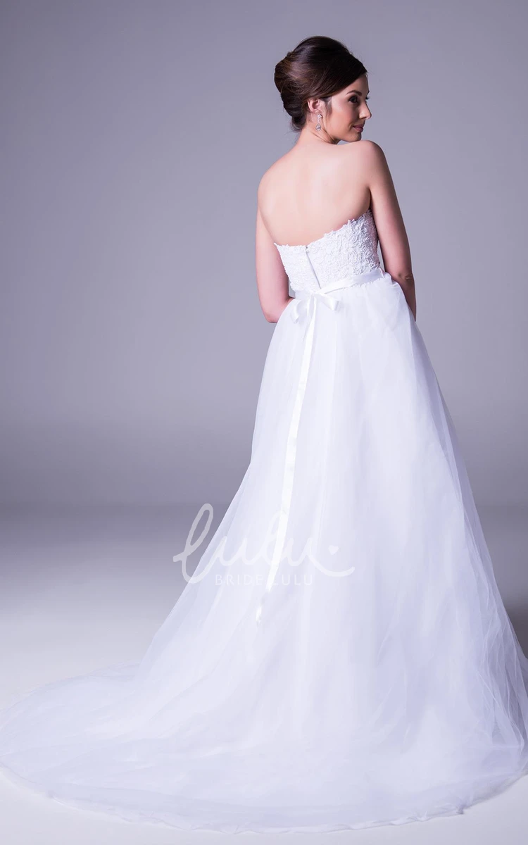 Applique Tulle A-Line Wedding Dress with Strapless V-Back