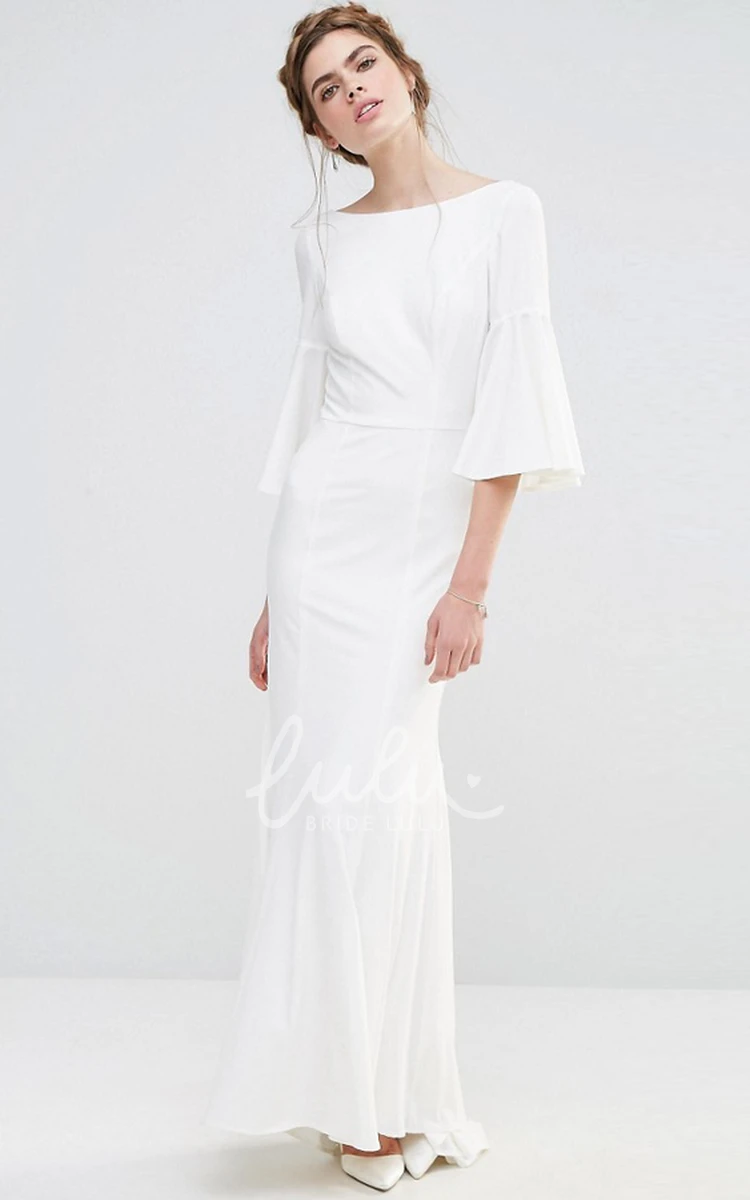 Chiffon Bridesmaid Dress with Puff Sleeves and Bateau Neck in Ankle-Length