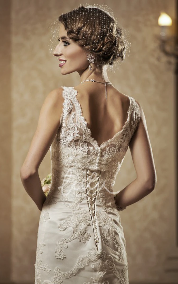 Lace Sweetheart Sheath Wedding Dress with Waist Jewelry Sleeveless & Long