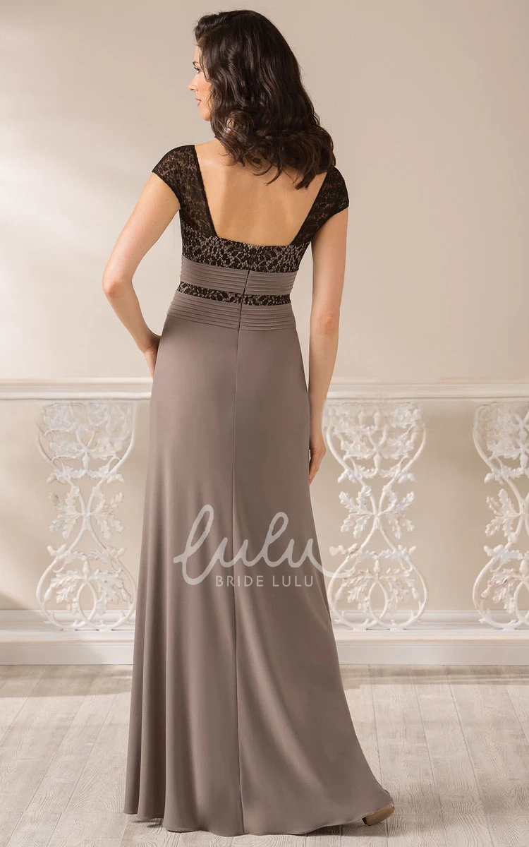 Cap-Sleeved Long Mother Of The Bride Dress with Bateau-Neck and Square Back Elegant Cap-Sleeved Mother Of The Bride Dress with Bateau-Neck and Square Back