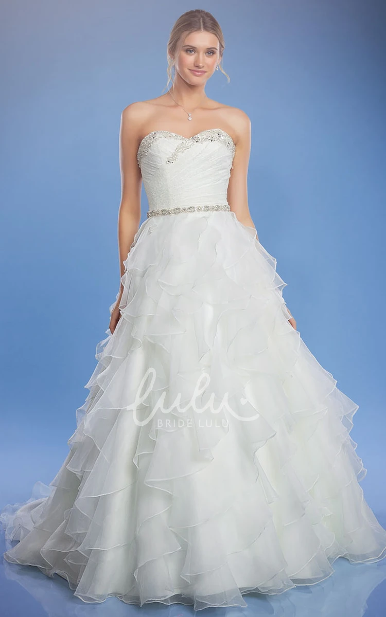 Organza Jeweled Sweetheart Wedding Dress Long Criss-Cross Style