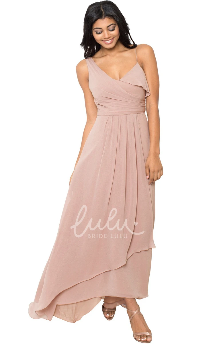 Spaghetti Chiffon Bridesmaid Dress with Ruched & Sleeveless Multi-Color Convertible