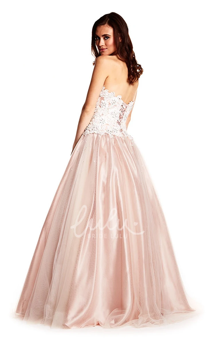 A-Line Strapless Tulle Prom Dress with Appliques and Backless Style Elegant Prom Dress 2024