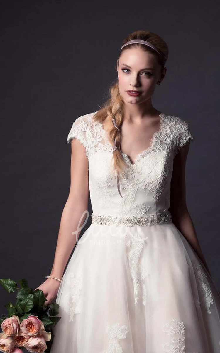 A-Line Mini Tulle Lace Dress with Bell Cap Sleeves