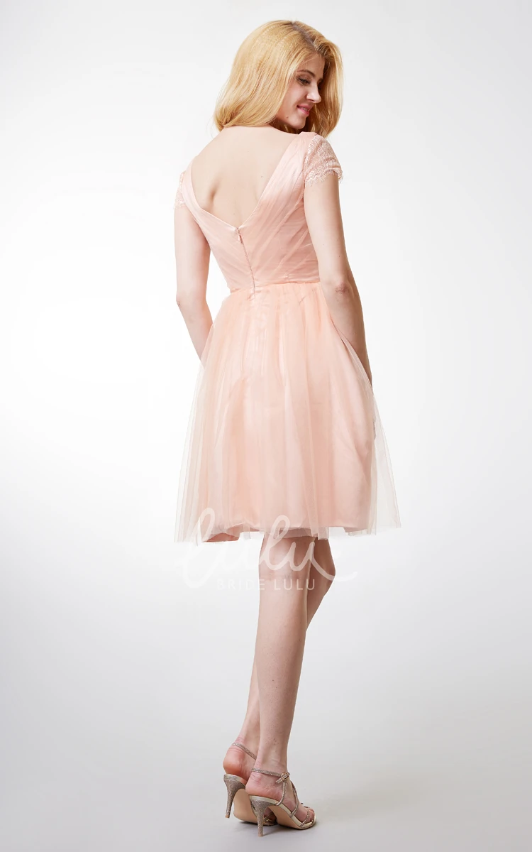 A-line Tulle Bridesmaid Dress with Short Sleeves Flowy and Chic
