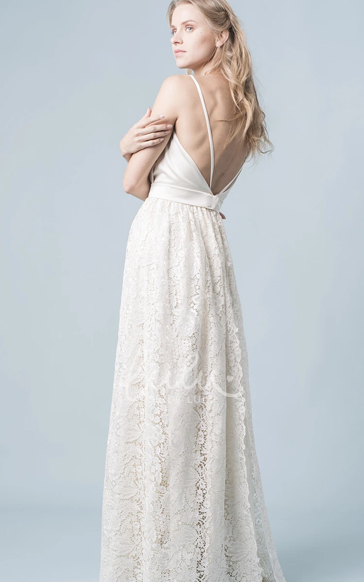 Lace Plunging Neckline Sleeveless Wedding Dress Casual A Line Floor-length Ruched Bridal Gown