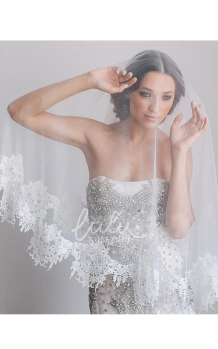 Elbow Bridal Veil with Lace Applique Vintage & Elegant