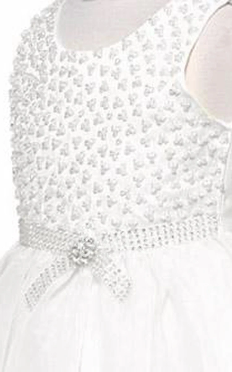 Beaded Organza & Satin Flower Girl Dress with Cape Tea-Length Wedding Dress
