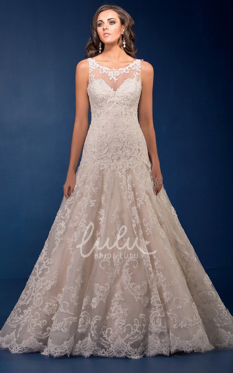 Applique Bateau-Neck Sleeveless A-Line Wedding Dress